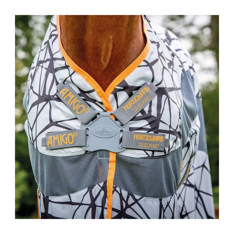 Horseware Amigo 3-In-1 Camofly Detach-A-Neck Waterproof Fly Rug - Grey/Orange-2